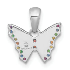 Sterling Silver Rhodium-plated Polished Rainbow Nano Crystals Butterfly Childrens Pendant