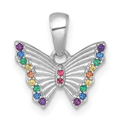 Sterling Silver Rhodium-plated Polished Rainbow Nano Crystals Butterfly Childrens Pendant