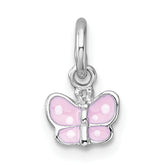 Sterling Silver Madi K Rhodium-plated Enameled Pink Butterfly Childrens Pendant