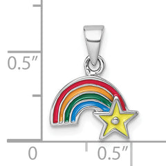 Sterling Silver Rhodium-plated Children's Multicolor Enamel Rainbow with Star Pendant