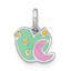 Sterling Silver Rhodium-plated Polished Green/Pink/Yellow Enamel Heart And Moon Childrens Pendant