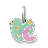 Sterling Silver Rhodium-plated Polished Green/Pink/Yellow Enamel Heart And Moon Childrens Pendant