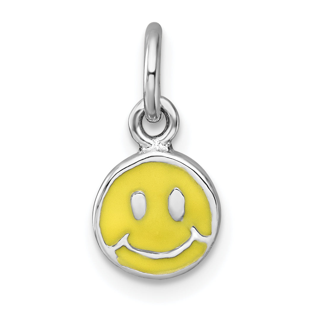 Sterling Silver Madi K Rhodium-plated Enameled Yellow Smiley Face Childrens Pendant