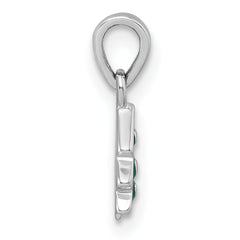 Sterling Silver Rhodium-plated Children's Green Enamel Christmas Tree with Hearts Pendant