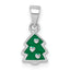 Sterling Silver Rhodium-plated Children's Green Enamel Christmas Tree with Hearts Pendant