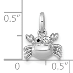 Sterling Silver Rhodium-plated Polished Black Enamel and White CZ Crab Childrens Pendant