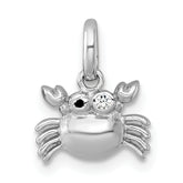 Sterling Silver Rhodium-plated Polished Black Enamel and White CZ Crab Childrens Pendant