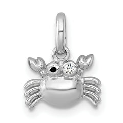 Sterling Silver Rhodium-plated Polished Black Enamel and White CZ Crab Childrens Pendant