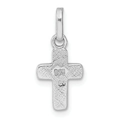 Sterling Silver Rhodium-plated Polished Blue Enamel Childrens Cross Charm Pendant