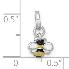 Sterling Silver Rhodium-plated Black/Yellow/White Enamel Bee Childrens Pendant
