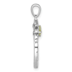 Sterling Silver Rhodium-plated Polished and Grooved Peridot and White Topaz Palm Tree Pendant
