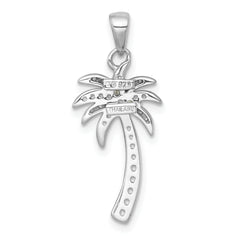 Sterling Silver Rhodium-plated Polished and Grooved Peridot and White Topaz Palm Tree Pendant
