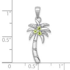 Sterling Silver Rhodium-plated Polished and Grooved Peridot and White Topaz Palm Tree Pendant
