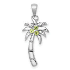 Sterling Silver Rhodium-plated Polished and Grooved Peridot and White Topaz Palm Tree Pendant
