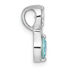Sterling Silver Rhodium-plated Polished Round Lab Created Paraiba and CZ Infinity Chain Slide Pendant