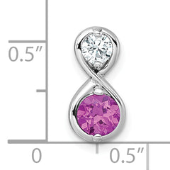Sterling Silver Rhodium-plated Polished Round Lab Created Ruby and CZ Infinity Chain Slide Pendant