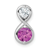 Sterling Silver Rhodium-plated Polished Round Lab Created Ruby and CZ Infinity Chain Slide Pendant