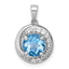 Sterling Silver Rhodium-plated Polished Checker-cut Round Light Swiss Blue Topaz and White Topaz Circle Pendant