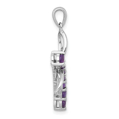 Sterling Silver Rhodium-plated Polished Amethyst Dragonfly Pendant