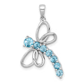 Sterling Silver Rhodium-plated Polished Light Swiss Blue Topaz Dragonfly Pendant