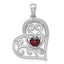 Garnet Heart Filigree Pendant in Sterling Silver, 34mm - Sophia Jewelers