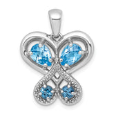 Sterling Silver Rhodium-plated Polished Light Swiss Blue Topaz and London Blue Topaz Heart Butterfly Pendant