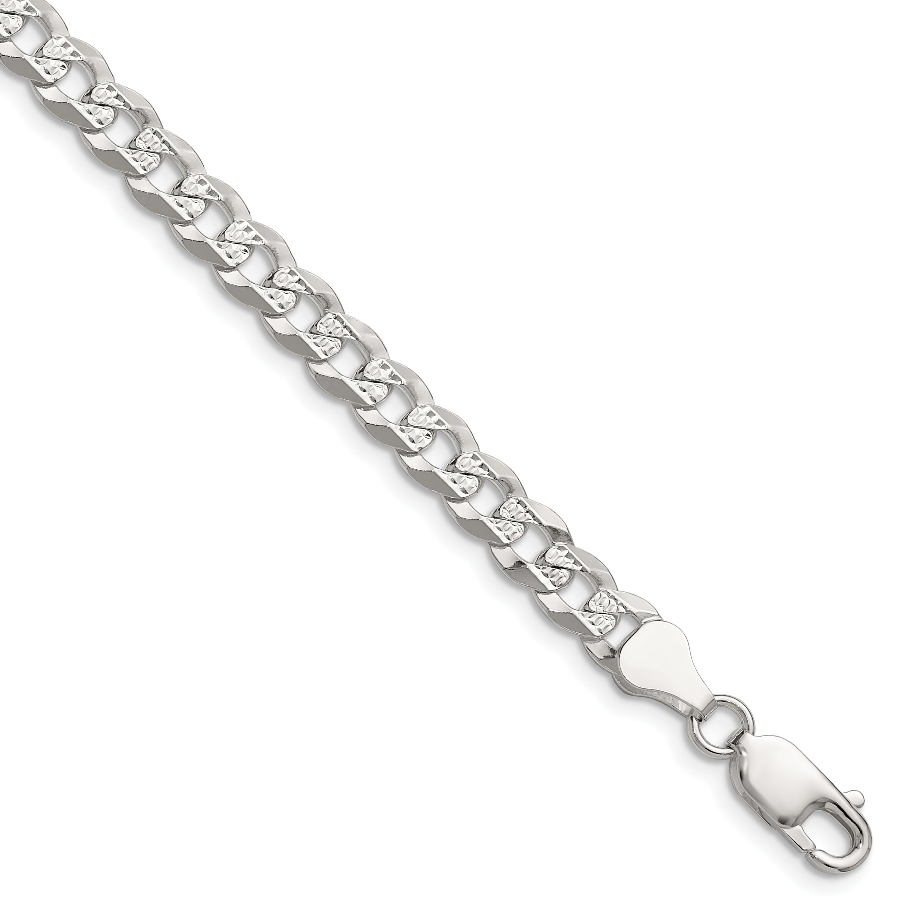 Sterling Silver 5.9mm Flat D/C Pave Curb Chain