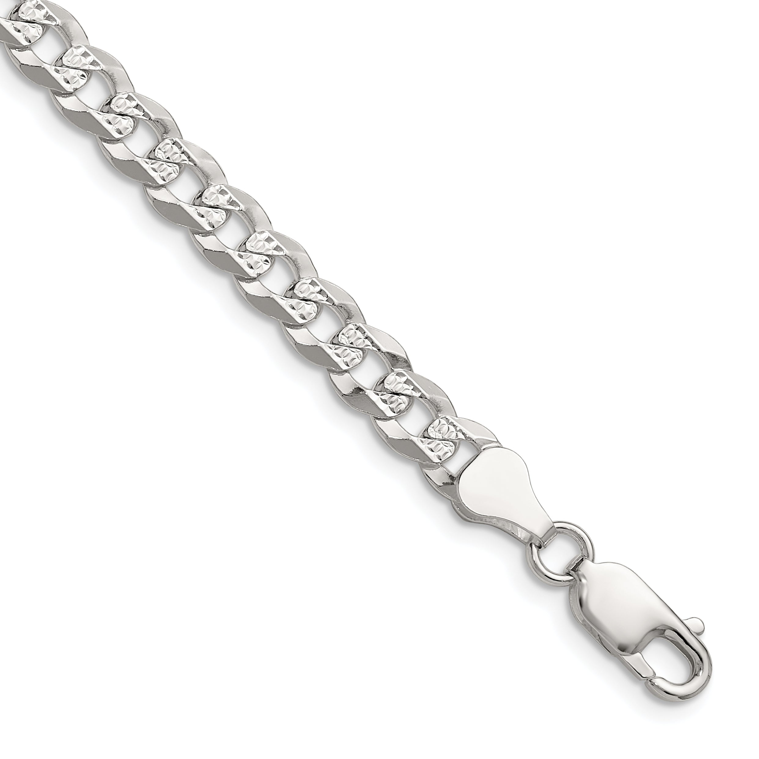 Sterling Silver 5.9mm Flat D/C Pave Curb Chain