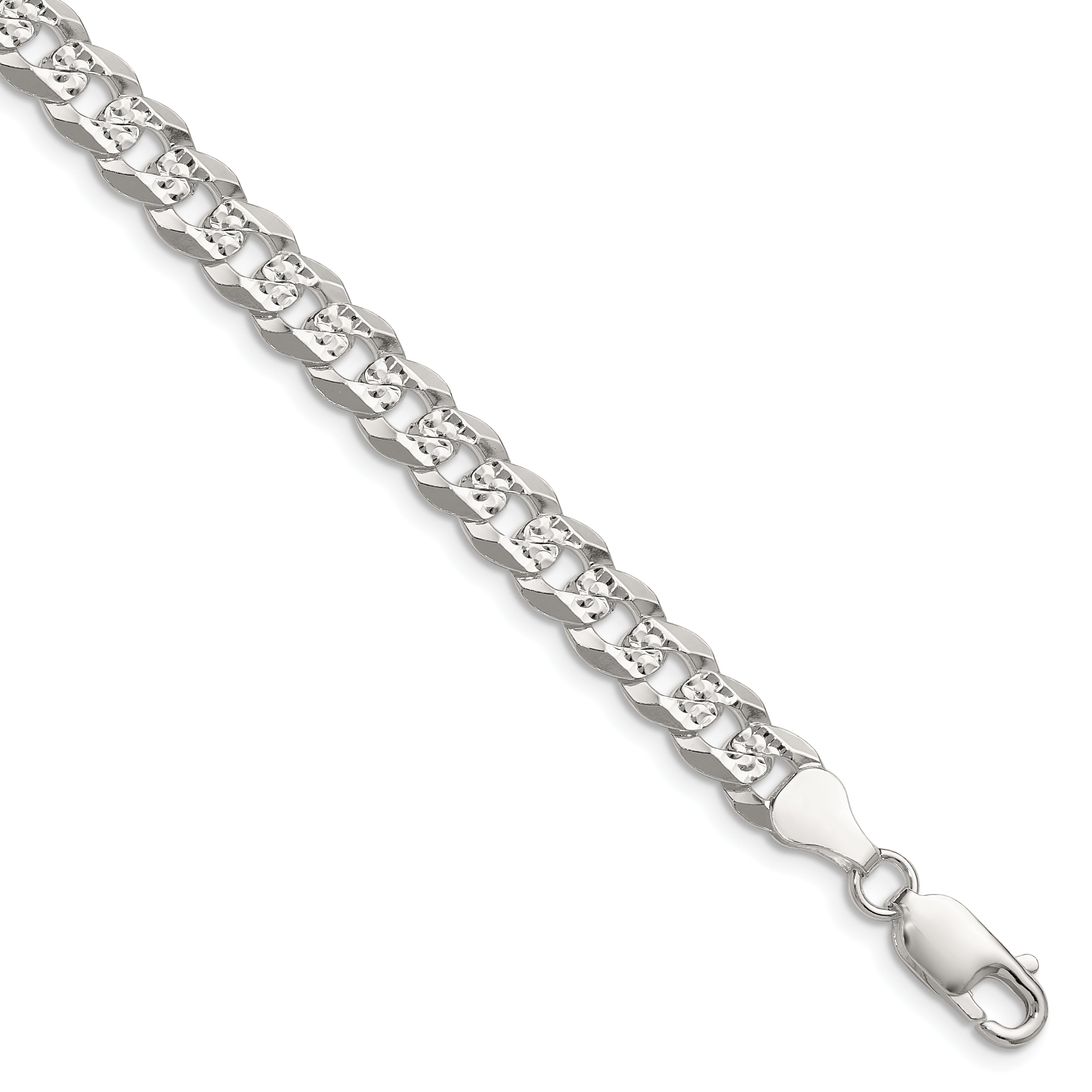 Sterling Silver 6.75mm Flat D/C Pave Curb Chain