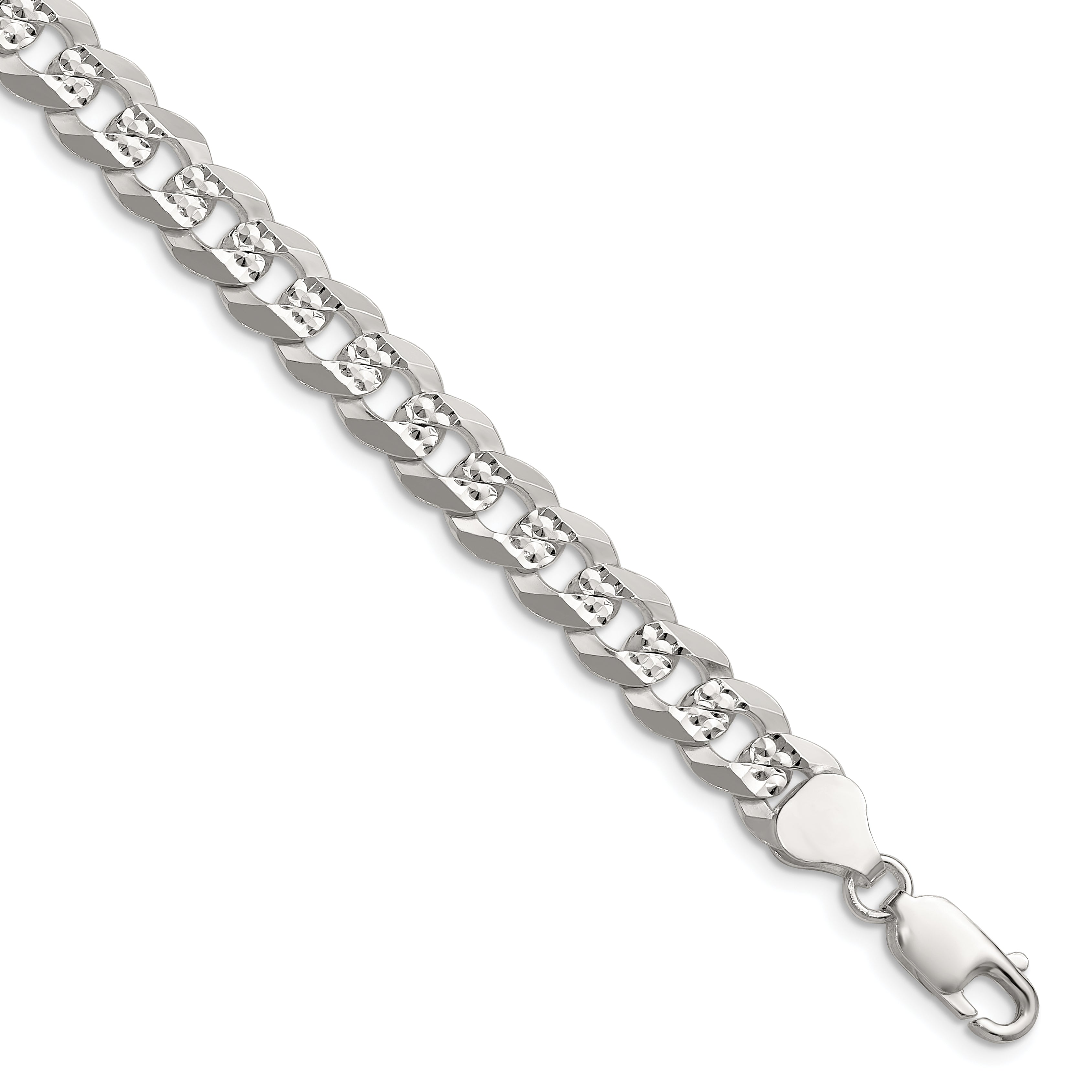 Sterling Silver 7.9mm Flat D/C Pave Curb Chain