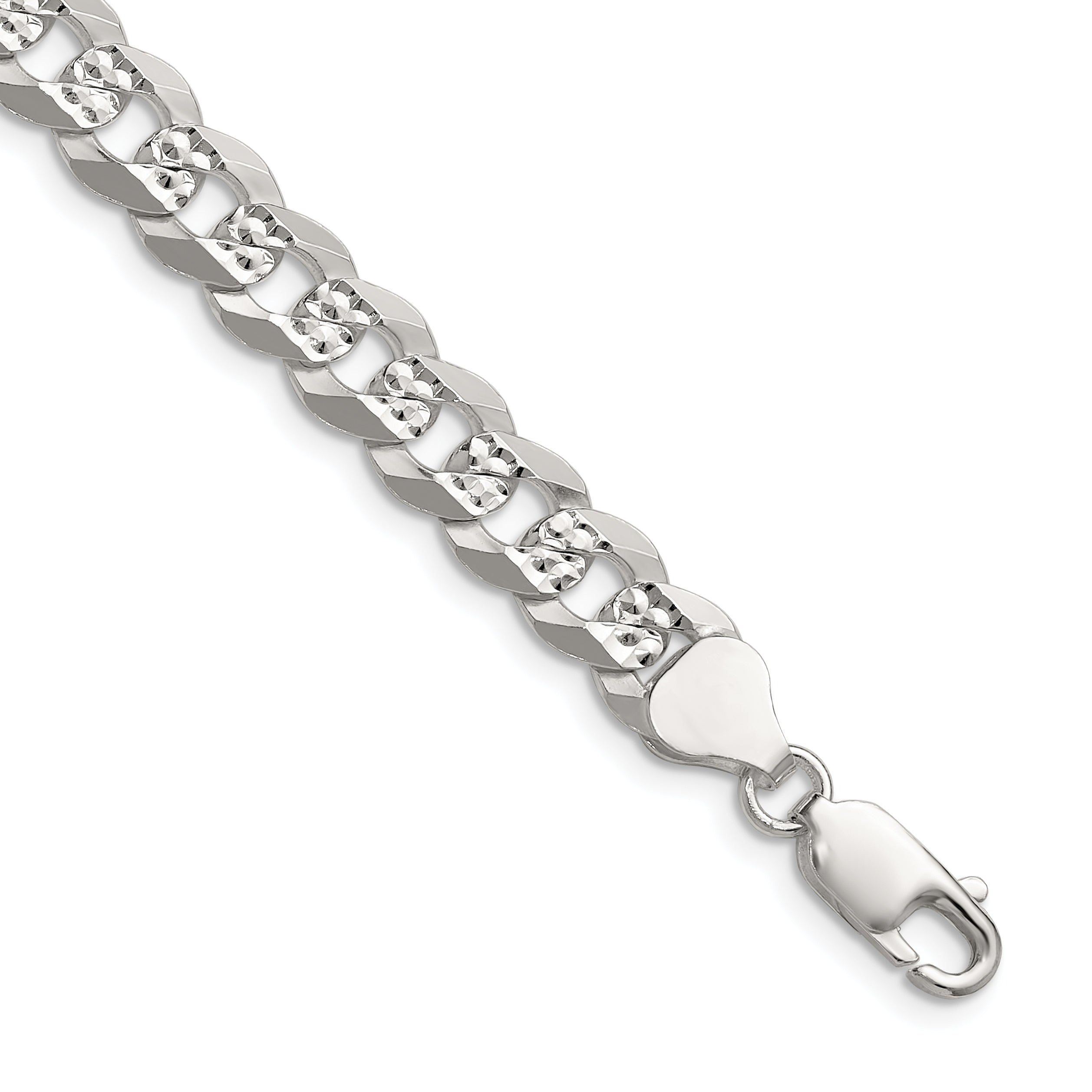 Sterling Silver 7.9mm Flat D/C Pave Curb Chain