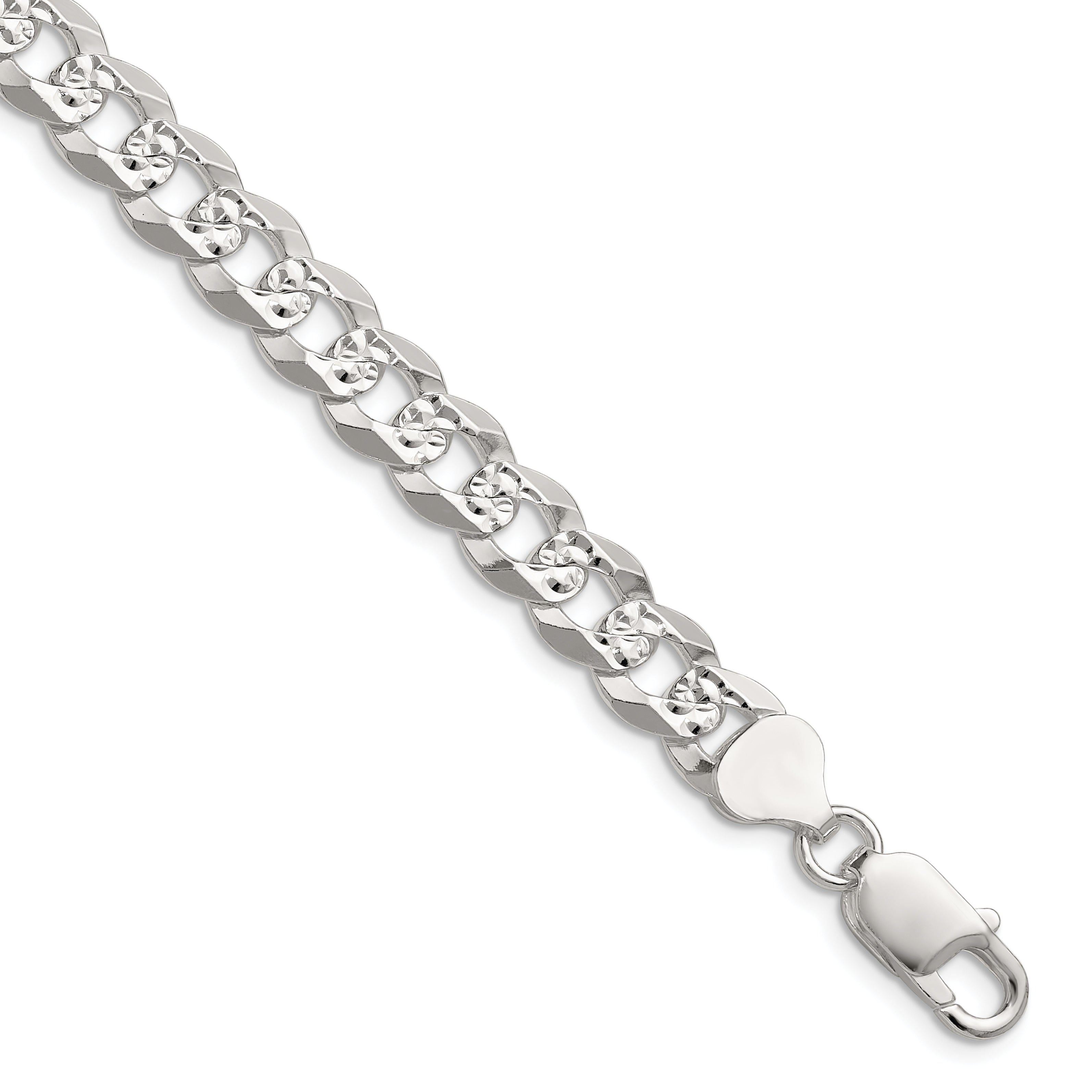 Sterling Silver 8.25mm Flat D/C Pave Curb Chain