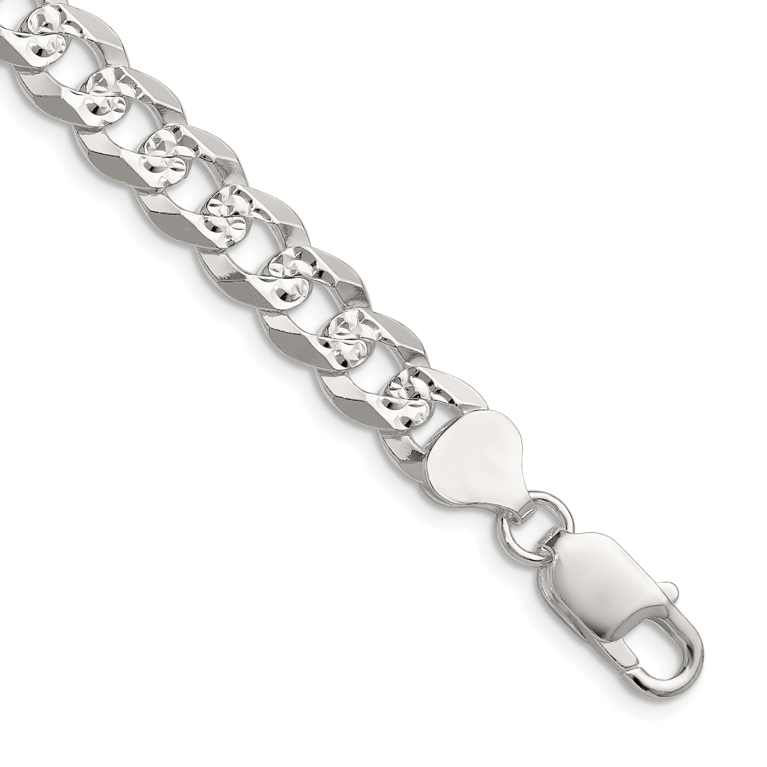 Sterling Silver 8.25mm Flat D/C Pave Curb Chain
