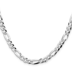 Sterling Silver 6.1mm Flat D/C Pave Figaro Chain