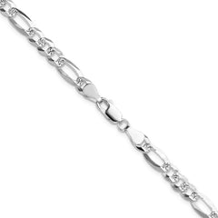 Sterling Silver 6.1mm Flat D/C Pave Figaro Chain