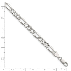 Sterling Silver 6.1mm Flat D/C Pave Figaro Chain