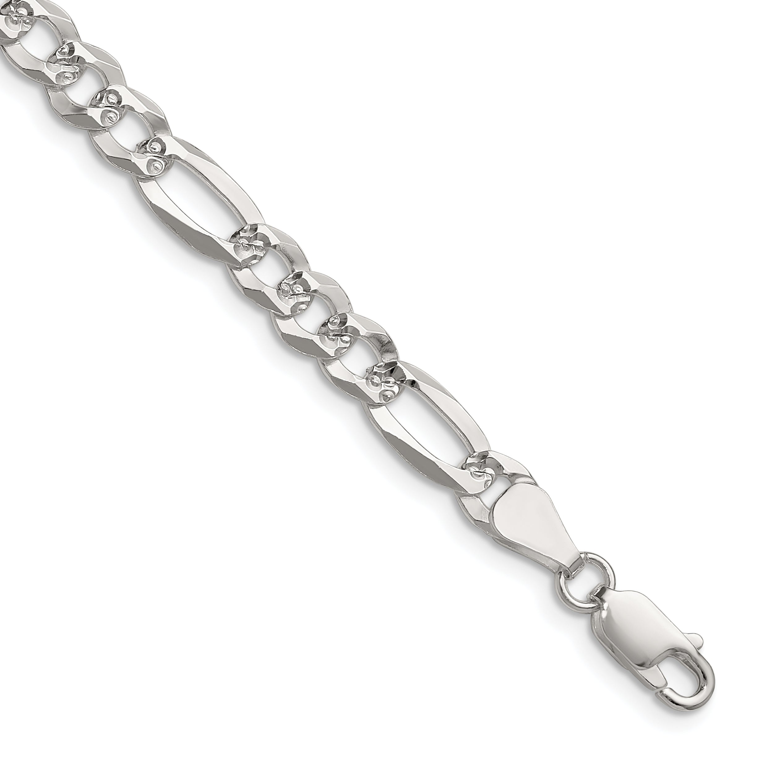 Sterling Silver 6.1mm Flat D/C Pave Figaro Chain