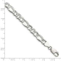 Sterling Silver 7.0mm Flat D/C Pave Figaro Chain