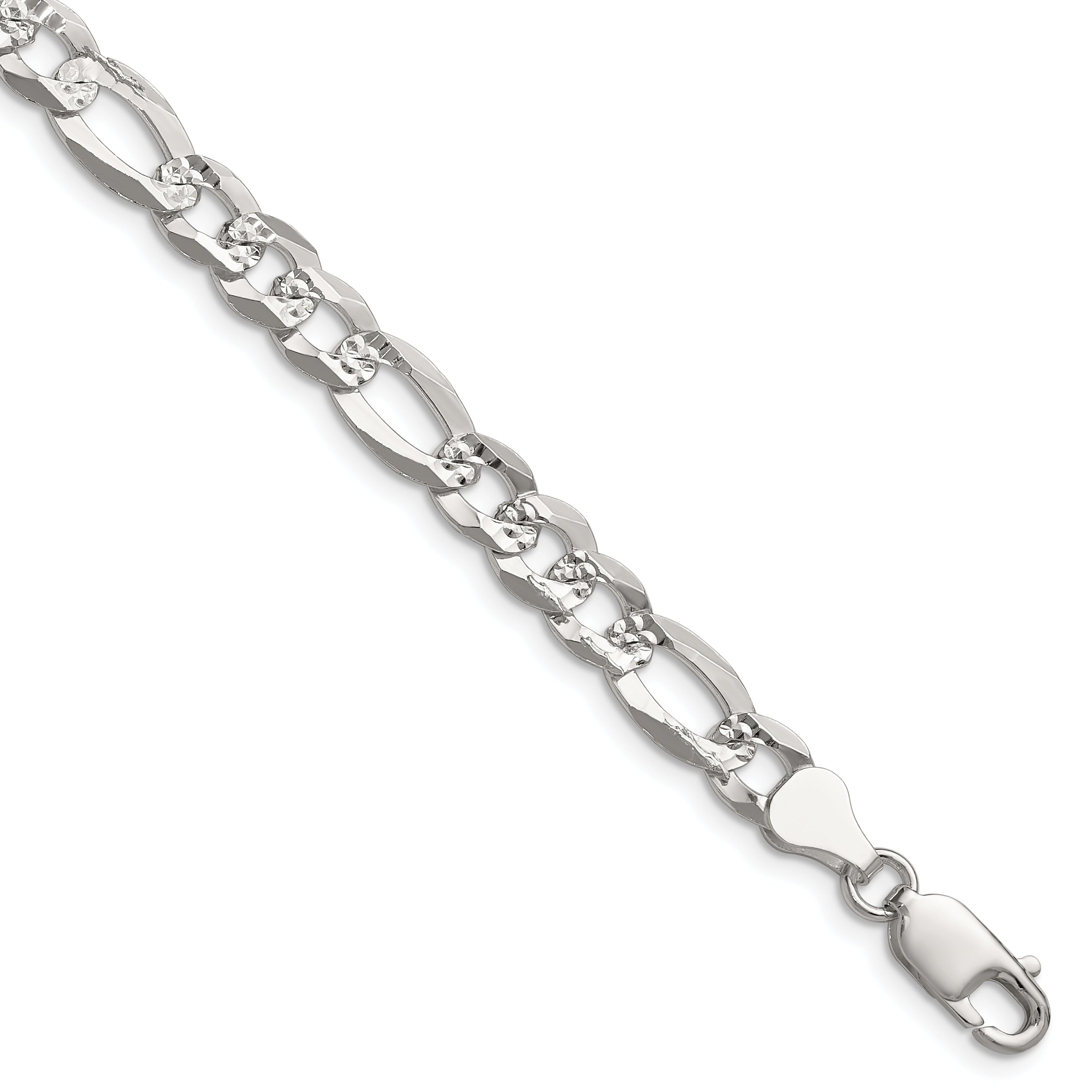 Sterling Silver 7.0mm Flat D/C Pave Figaro Chain