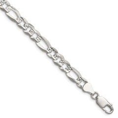 Sterling Silver 7.0mm Flat D/C Pave Figaro Chain