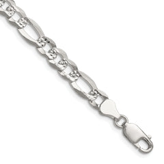 Sterling Silver 7.0mm Flat D/C Pave Figaro Chain