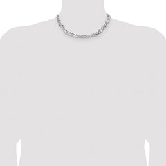 Sterling Silver 8.0mm Flat D/C Pave Figaro Chain