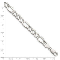 Sterling Silver 8.0mm Flat D/C Pave Figaro Chain