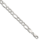 Sterling Silver 8.0mm Flat D/C Pave Figaro Chain