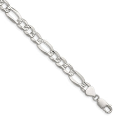 Sterling Silver 8.0mm Flat D/C Pave Figaro Chain