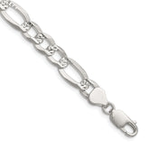 Sterling Silver 8.0mm Flat D/C Pave Figaro Chain