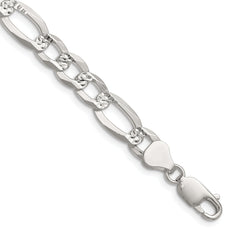Sterling Silver 8.0mm Flat D/C Pave Figaro Chain