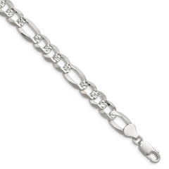 Sterling Silver 8.5mm Flat D/C Pave Figaro Chain