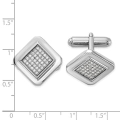 Sterling Silver Rhodium-plated Polished CZ Square Cuff Links