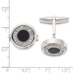 Sterling Silver Round Onyx and Crystal Cuff Links